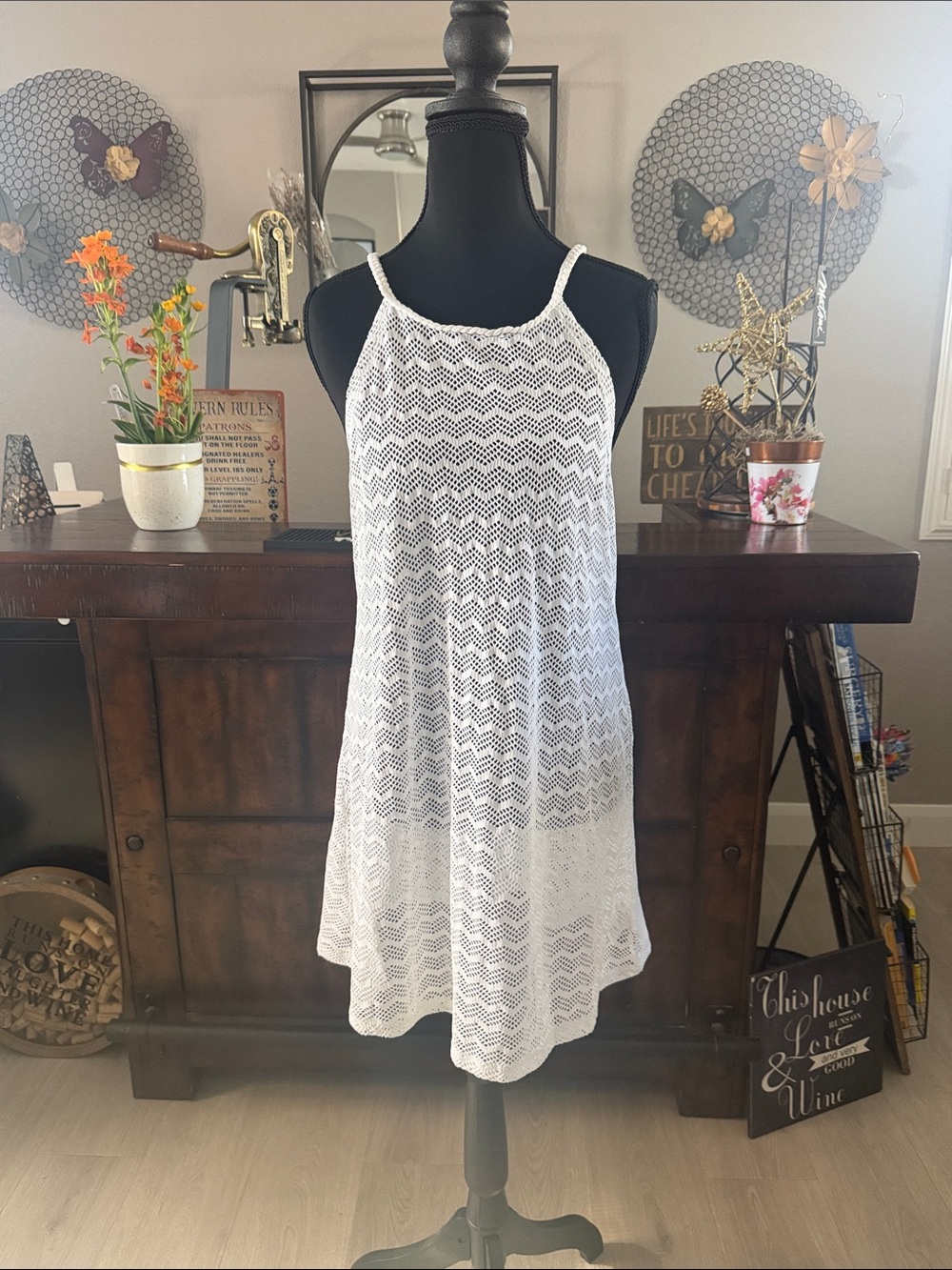Prana White Crochet Halter Swim Coverup